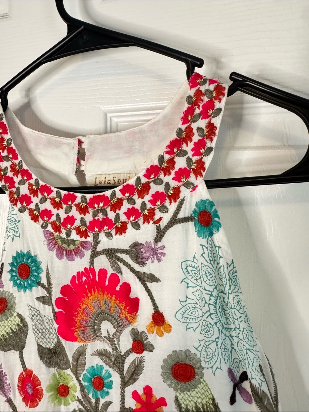 Lula Soul Embroidered Floral Mini Dress in White with Multicolor Accents - Picture 5 of 7